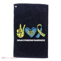 Down Syndrome Awareness T21 Peace Love Ribbon Golf Towel thumb 0