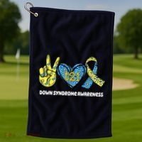 Down Syndrome Awareness T21 Peace Love Ribbon Golf Towel thumb 1