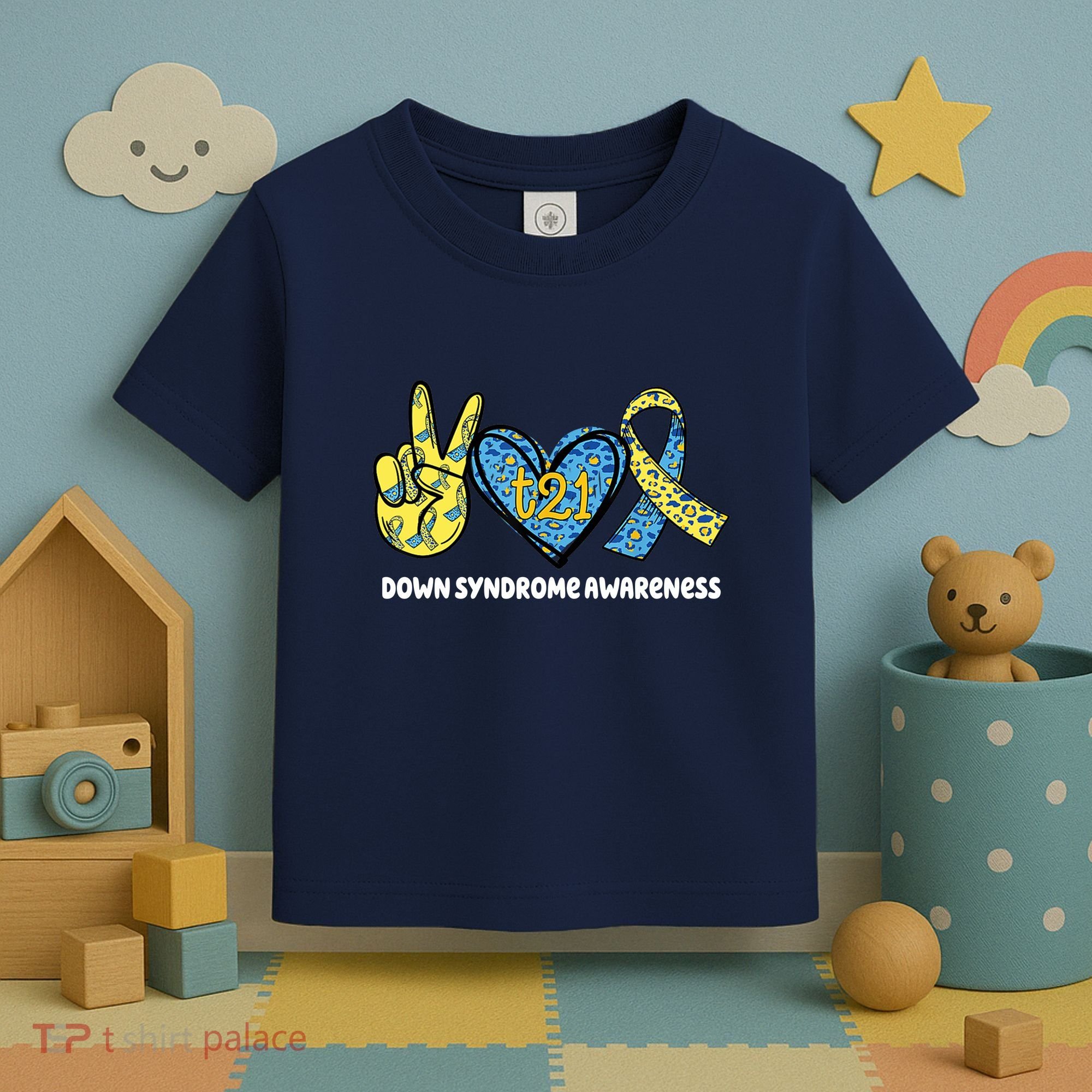 Down Syndrome Awareness T21 Peace Love Ribbon Toddler T-Shirt