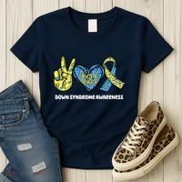 Down Syndrome Awareness T21 Peace Love Ribbon Women's T-Shirt thumb 3