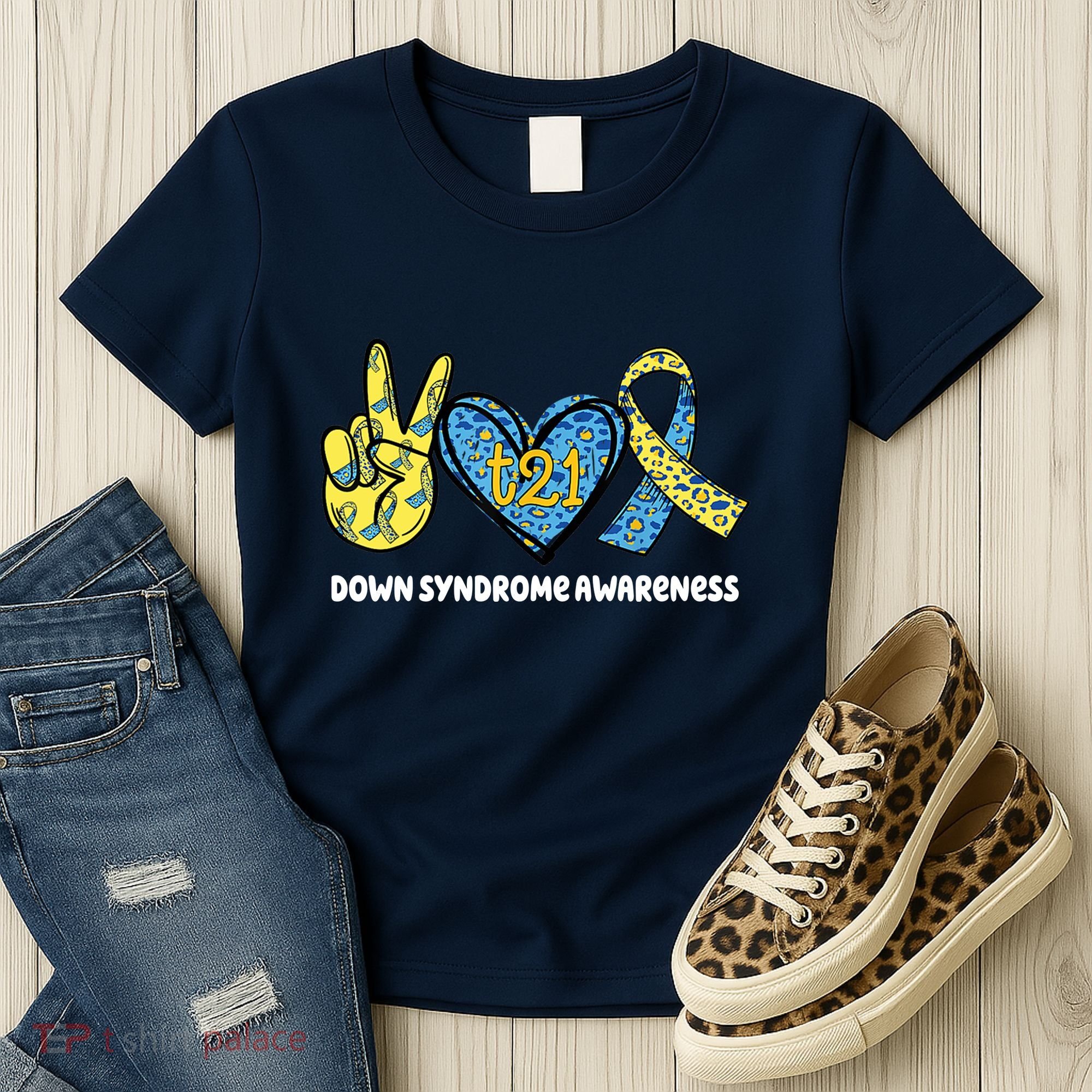 Down Syndrome Awareness T21 Peace Love Ribbon Women's T-Shirt