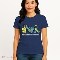 Down Syndrome Awareness T21 Peace Love Ribbon Women's T-Shirt thumb 4