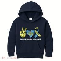 Down Syndrome Awareness T21 Peace Love Ribbon Kids Hoodie thumb 0