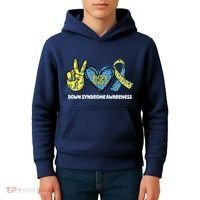 Down Syndrome Awareness T21 Peace Love Ribbon Kids Hoodie thumb 4