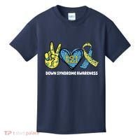Down Syndrome Awareness T21 Peace Love Ribbon Kids T-Shirt thumb 0