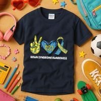 Down Syndrome Awareness T21 Peace Love Ribbon Kids T-Shirt thumb 3