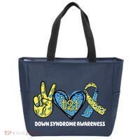 Down Syndrome Awareness T21 Peace Love Ribbon Tote Bag thumb 0