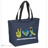 Down Syndrome Awareness T21 Peace Love Ribbon Tote Bag thumb 2