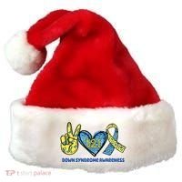 Down Syndrome Awareness T21 Peace Love Ribbon Santa Hat thumb 0