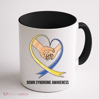 Down Syndrome Awareness Support Heart Ribbon Coffee Mug back