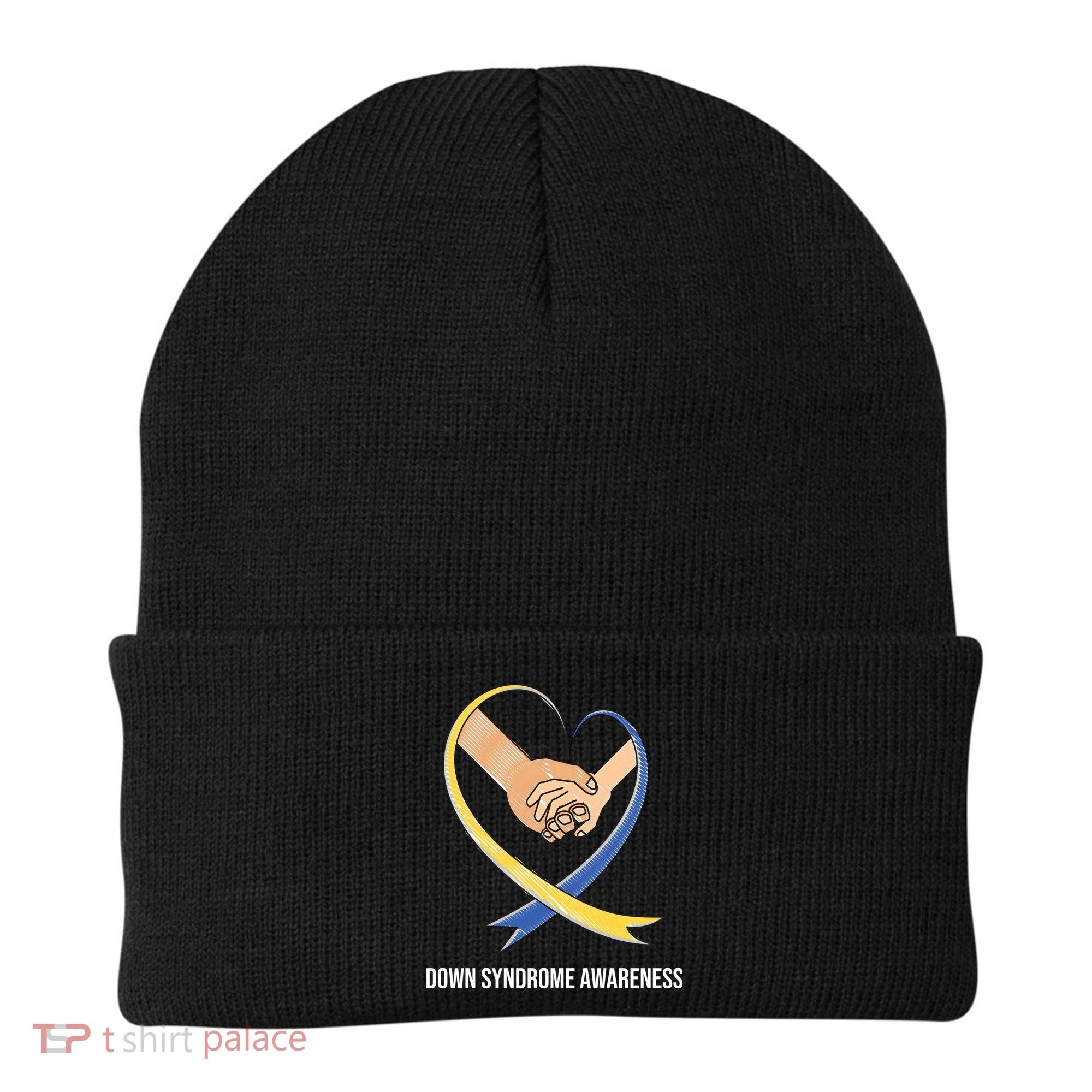 Down Syndrome Awareness Support Heart Ribbon Beanie