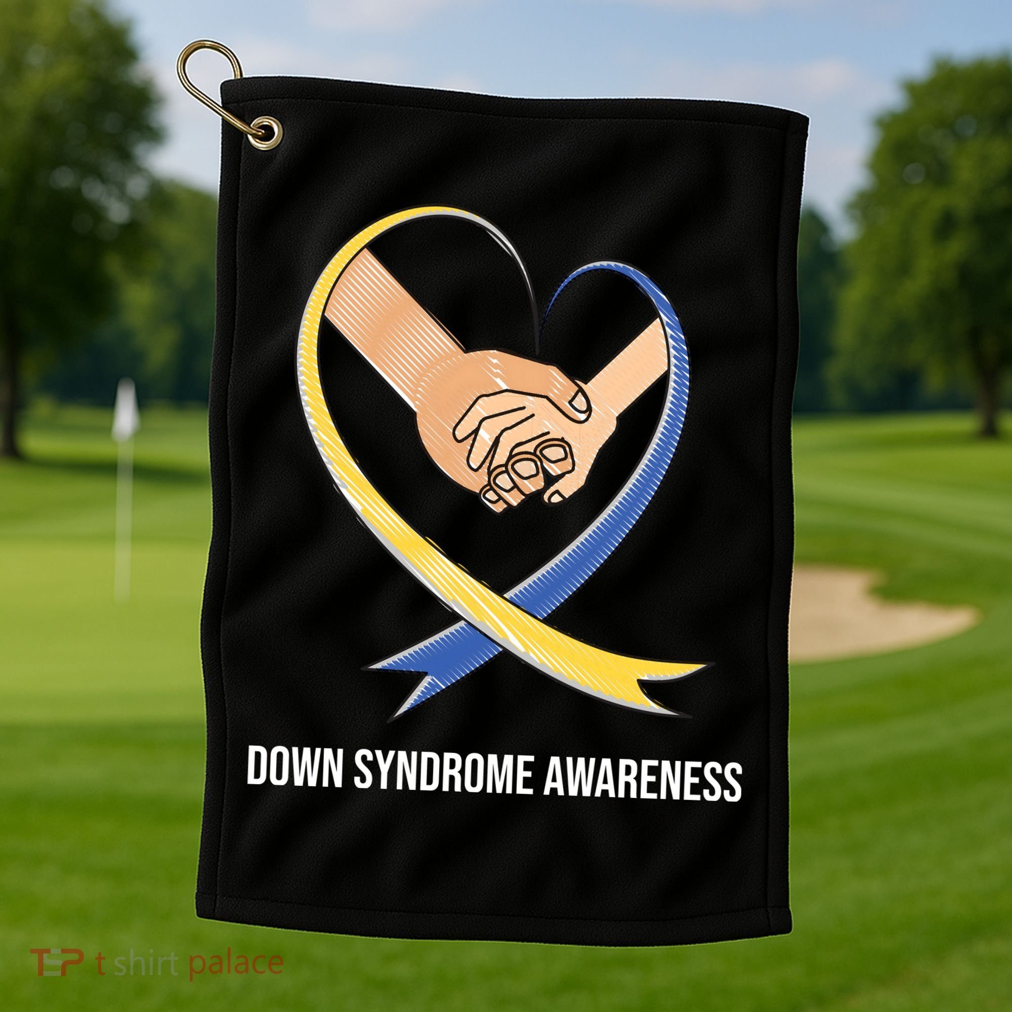 Down Syndrome Awareness Support Heart Ribbon Golf Towel