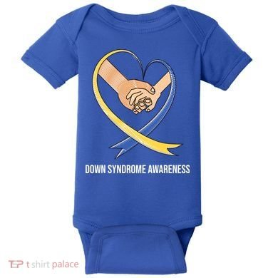 Down Syndrome Awareness Support Heart Ribbon Baby Bodysuit