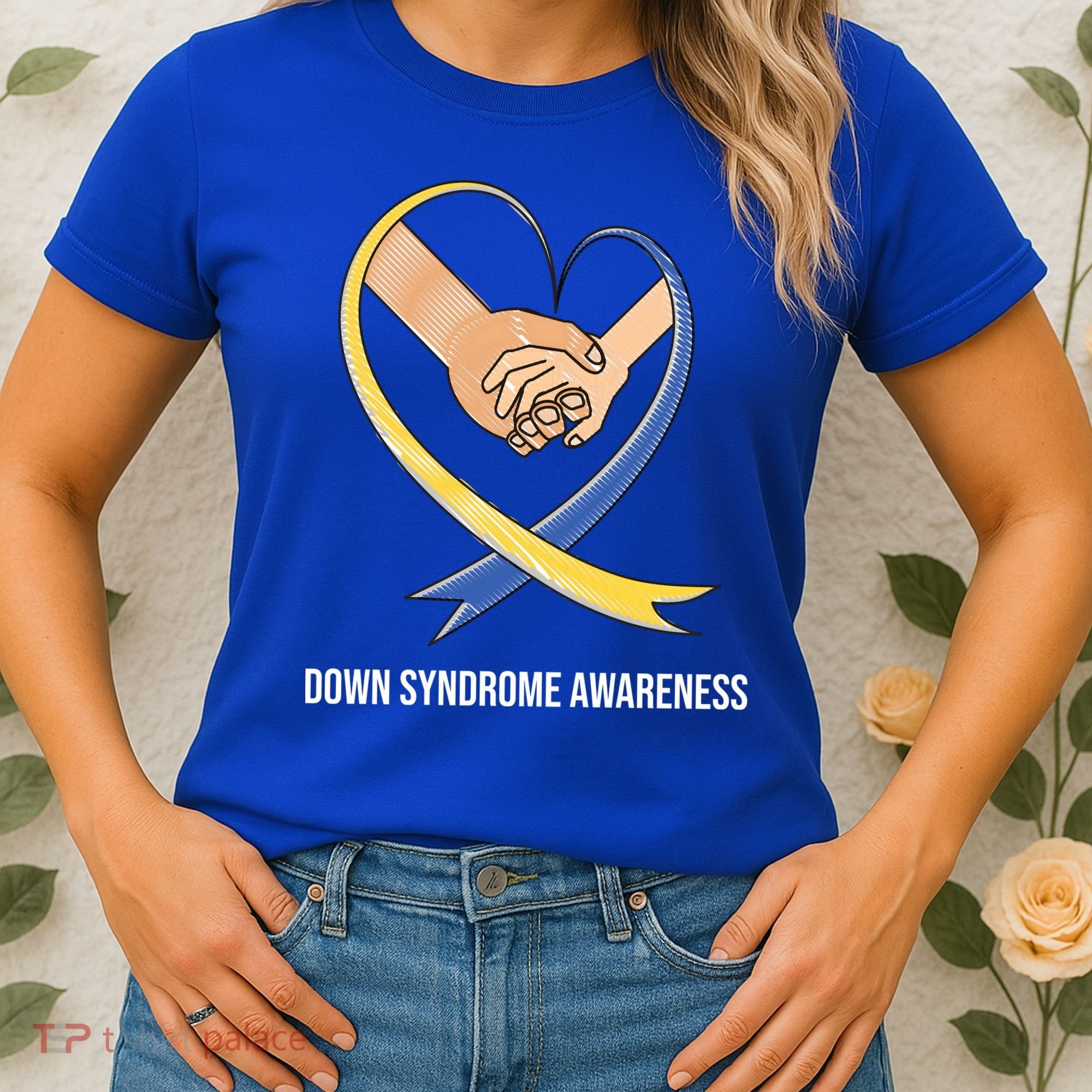 Down Syndrome Awareness Support Heart Ribbon Women's T-Shirt