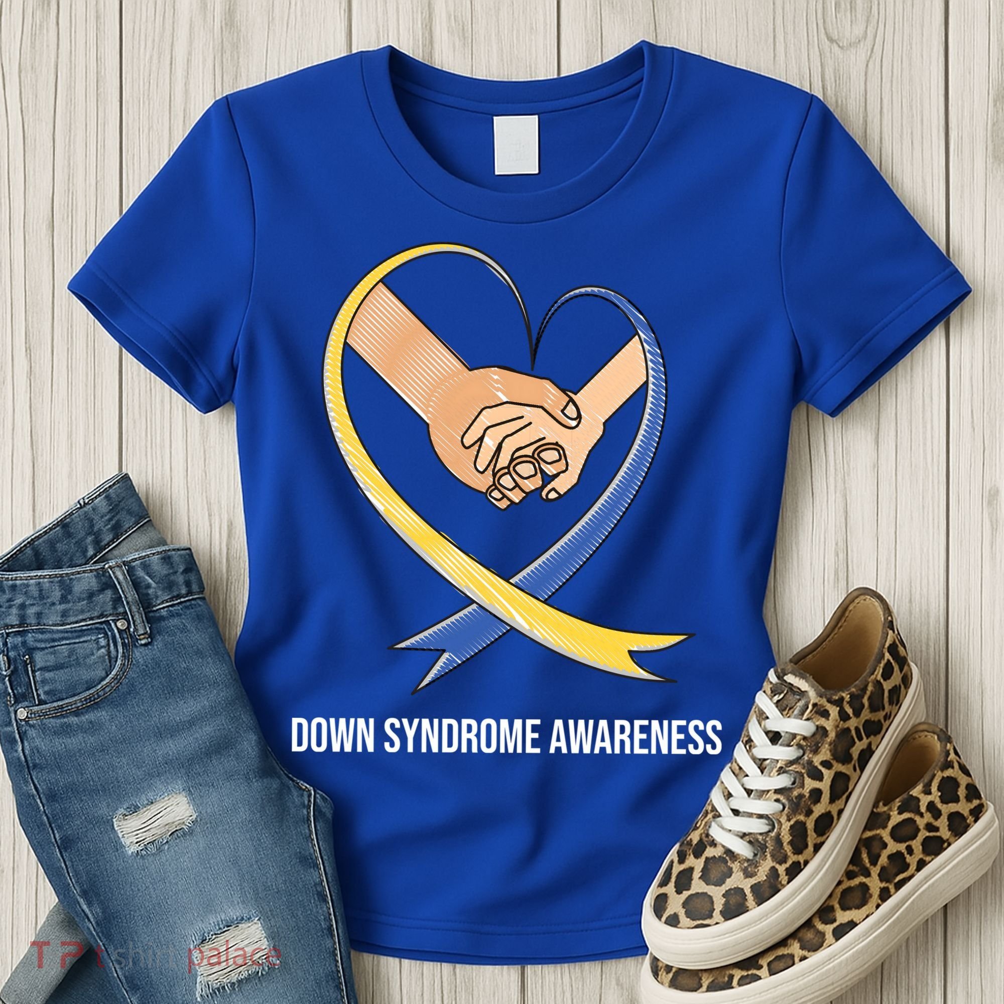 Down Syndrome Awareness Support Heart Ribbon Women's T-Shirt