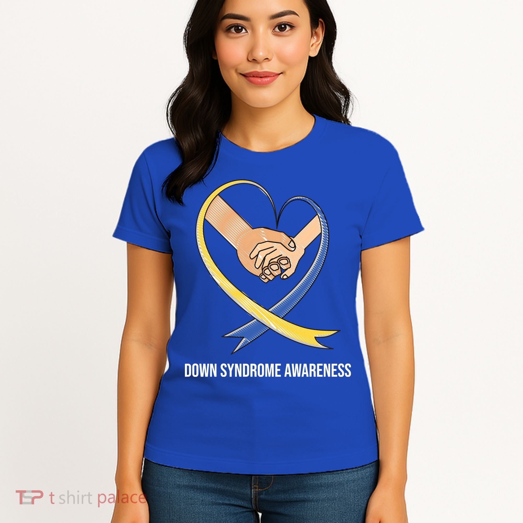 Down Syndrome Awareness Support Heart Ribbon Women's T-Shirt