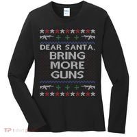 Dear Santa Bring More Guns Ugly Christmas Sweater Funny Gun Women's Long Sleeve Shirt thumb 0