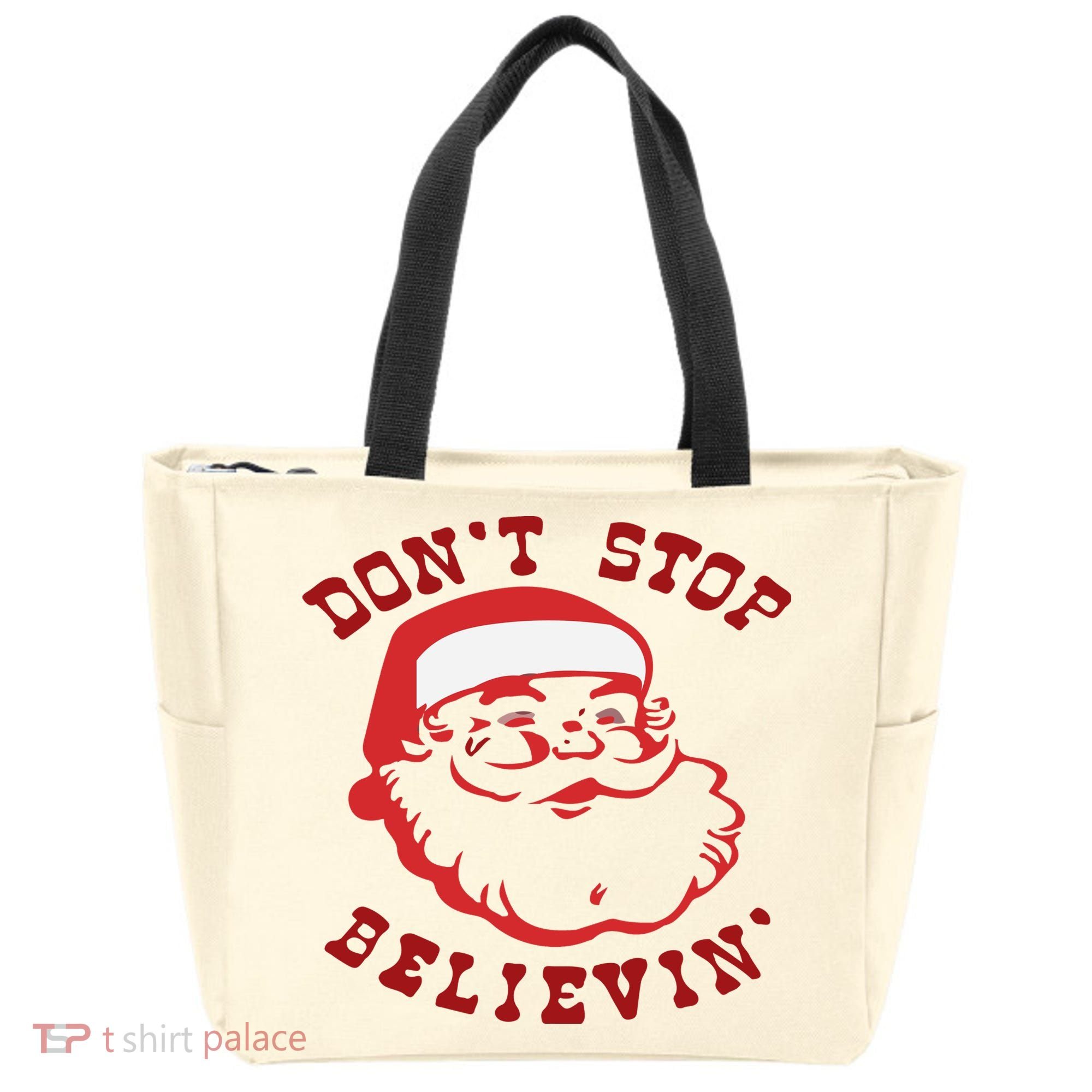 Don't Stop Believin Santa Christmas Gift Tote Bag