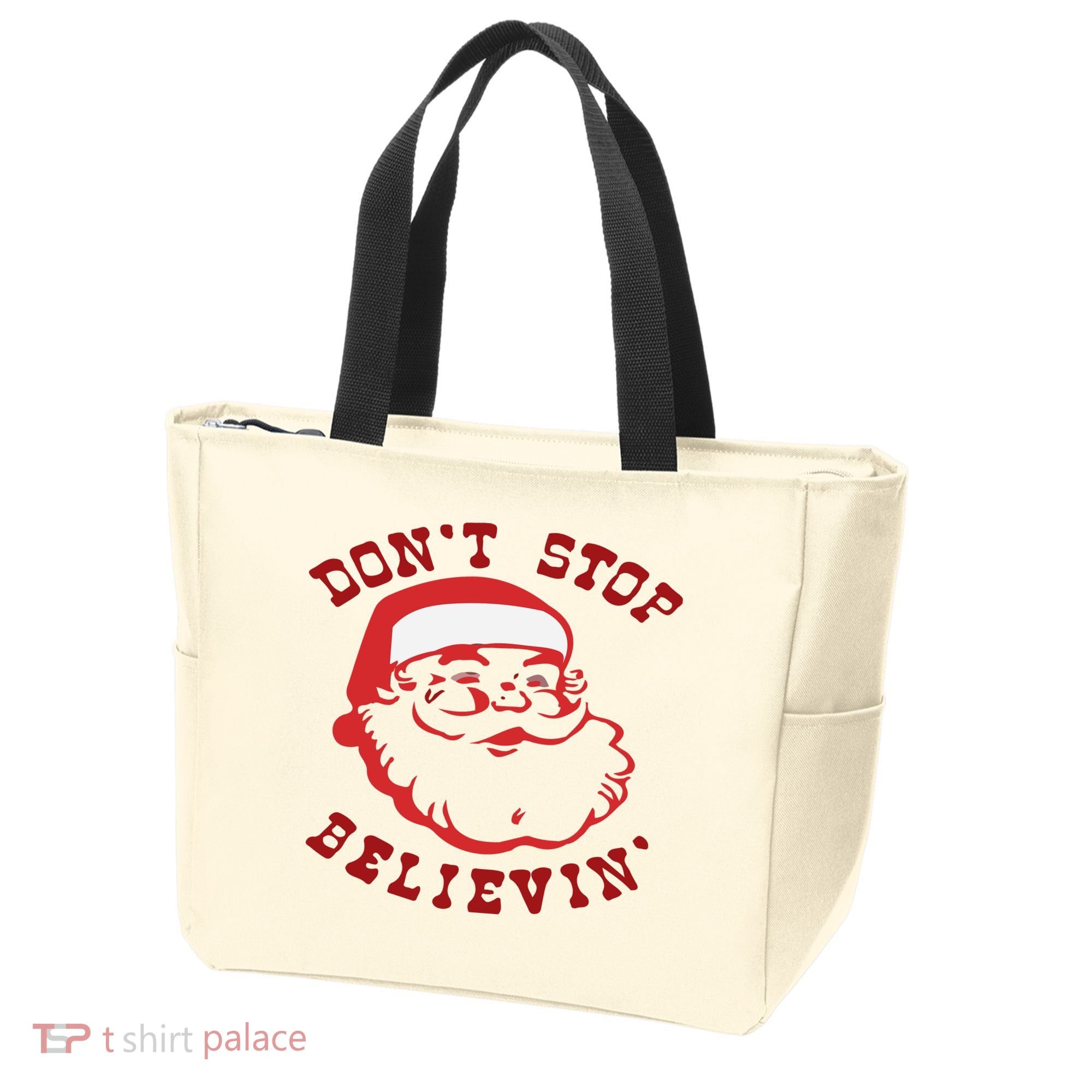 Don't Stop Believin Santa Christmas Gift Tote Bag