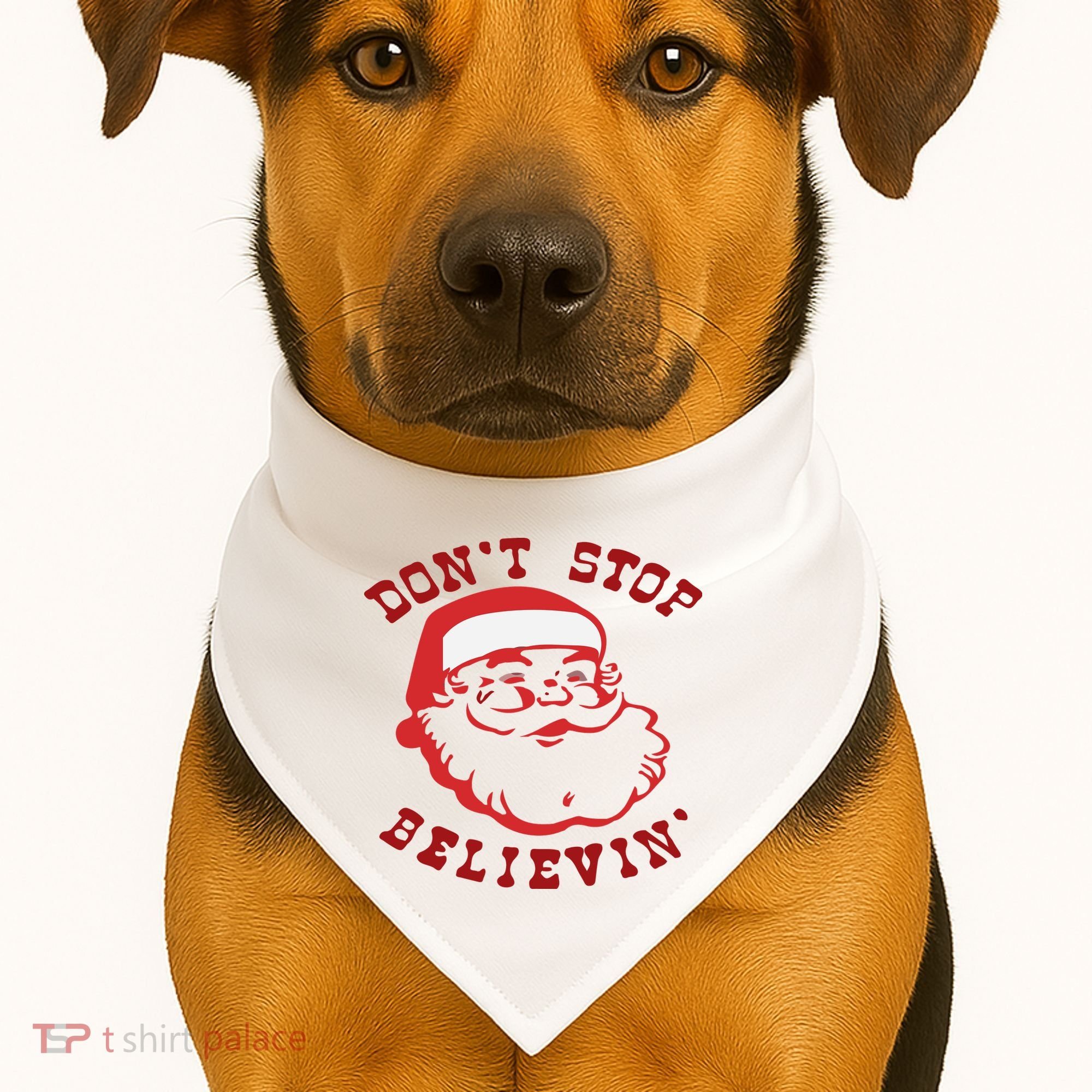 Don't Stop Believin Santa Christmas Gift USA-Made Doggie Bandana