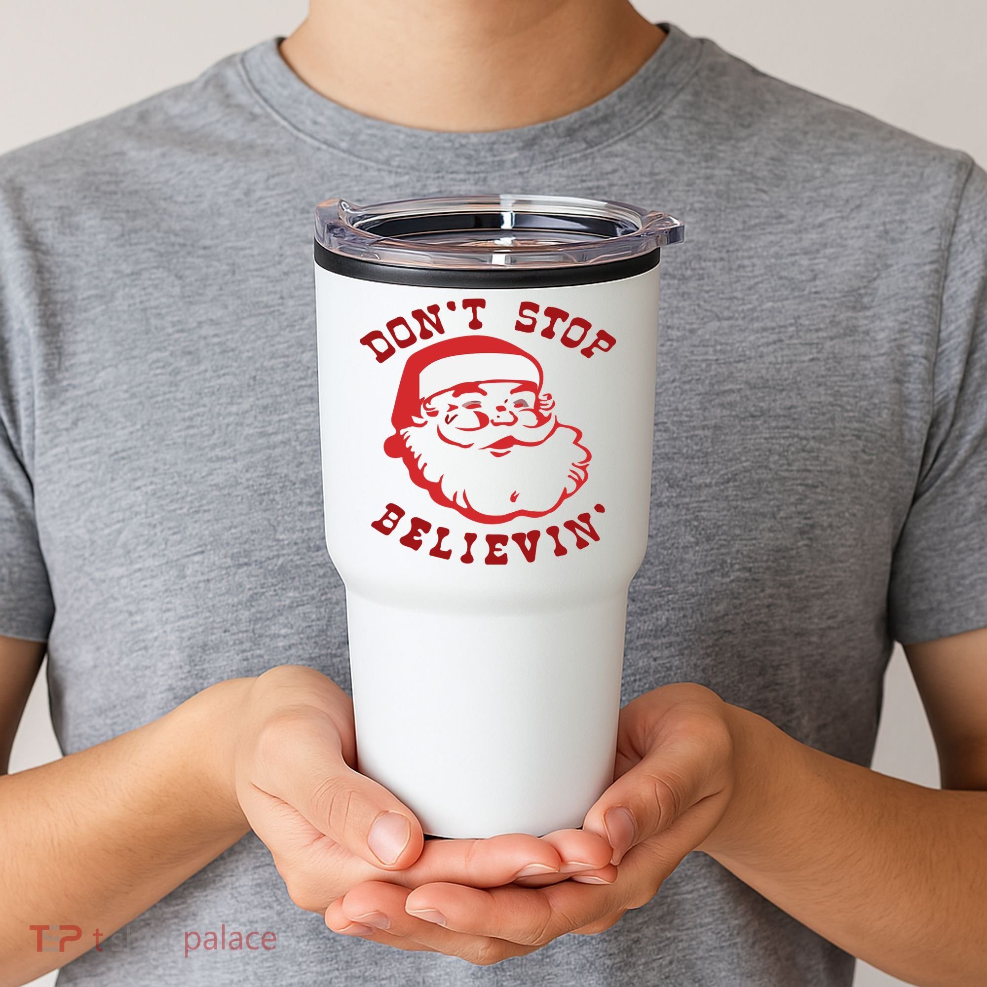 Don't Stop Believin Santa Christmas Gift Tumbler