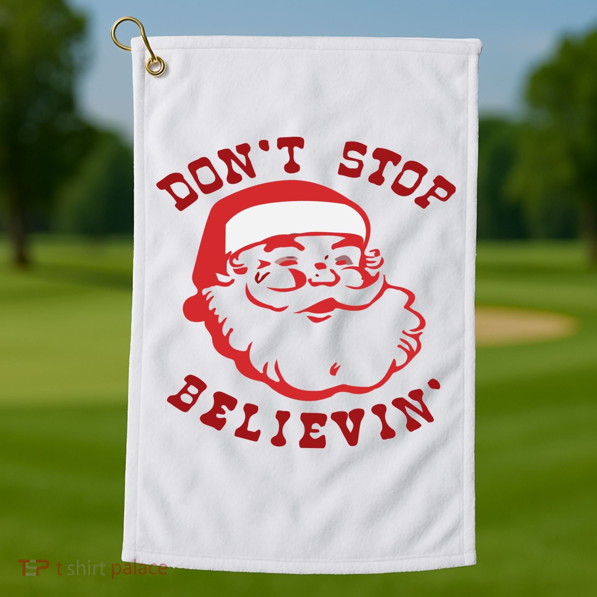 Don't Stop Believin Santa Christmas Gift Golf Towel