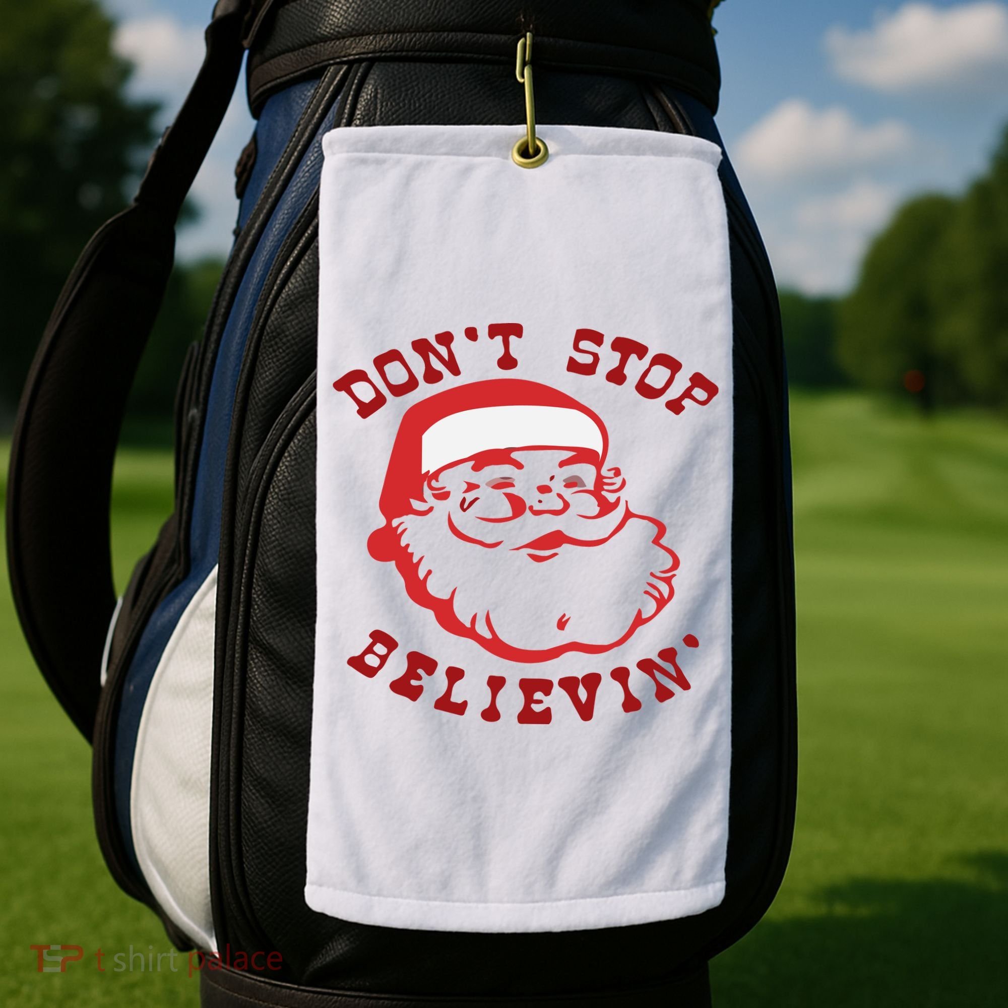 Don't Stop Believin Santa Christmas Gift Golf Towel