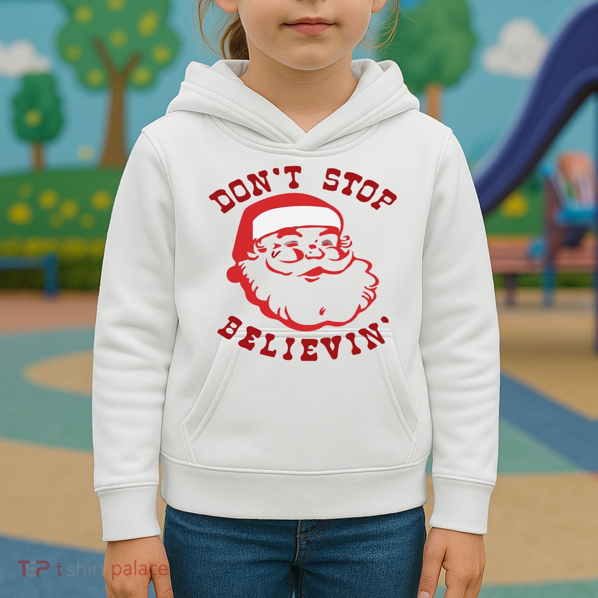 Don't Stop Believin Santa Christmas Gift Kids Hoodie