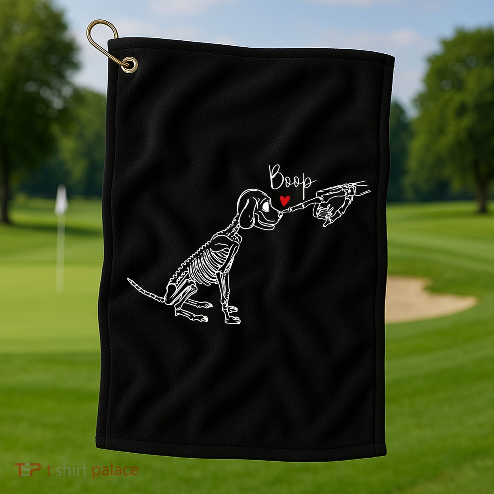 Dog Skeleton Boop Dog Funny Halloween Cool Gift Golf Towel