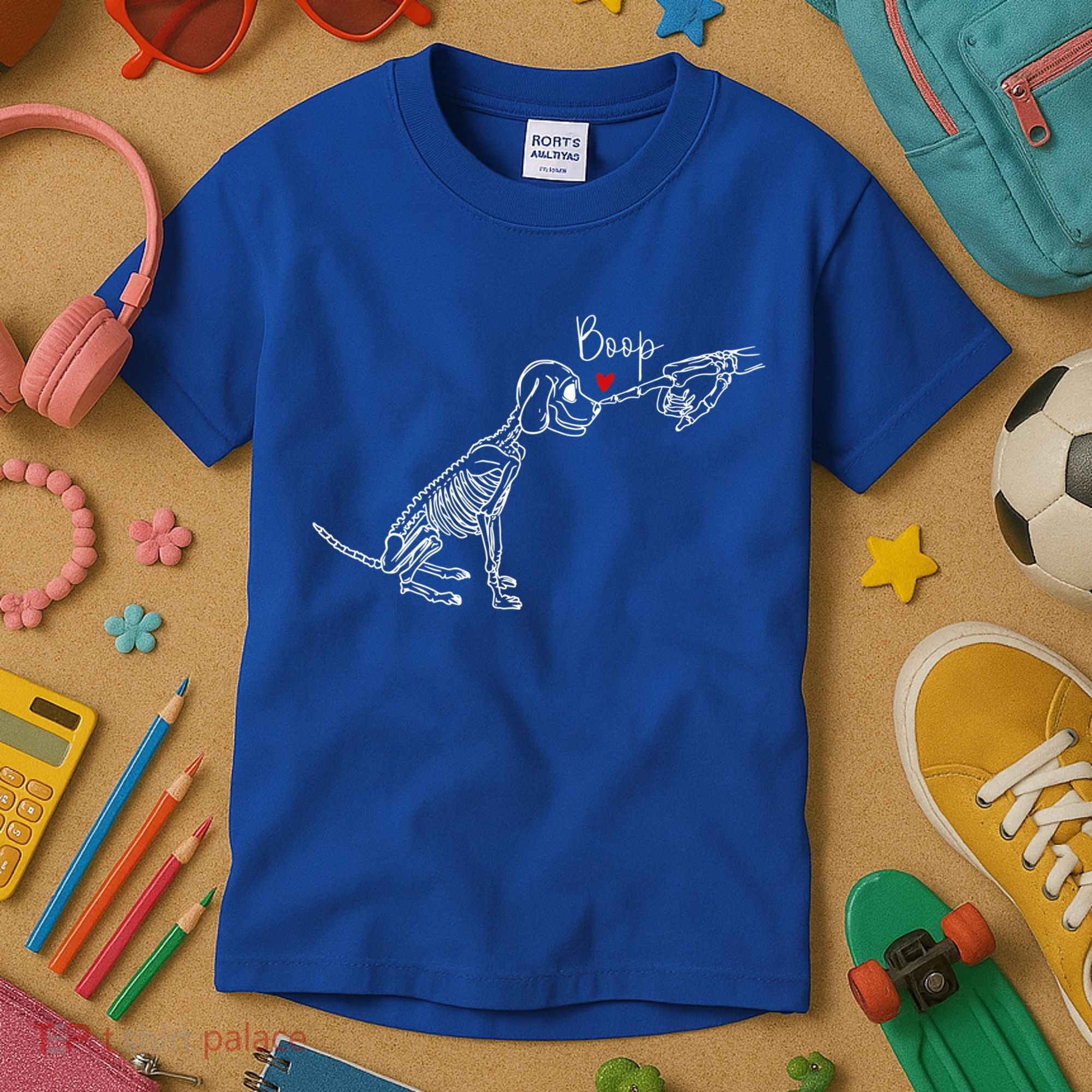 Dog Skeleton Boop Dog Funny Halloween Cool Gift Kids T-Shirt