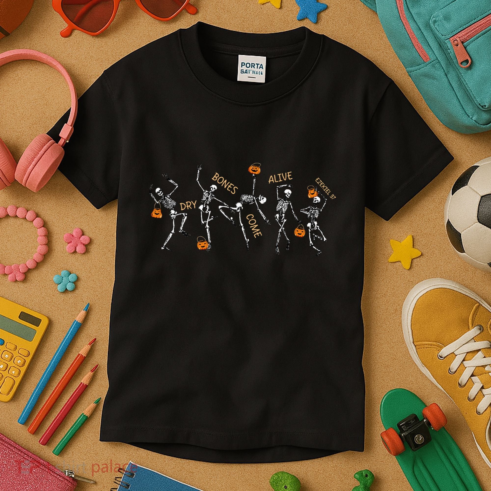 Dancing Skeleton Bible Verse Dry Bones Come Alive Christian Kids T-Shirt