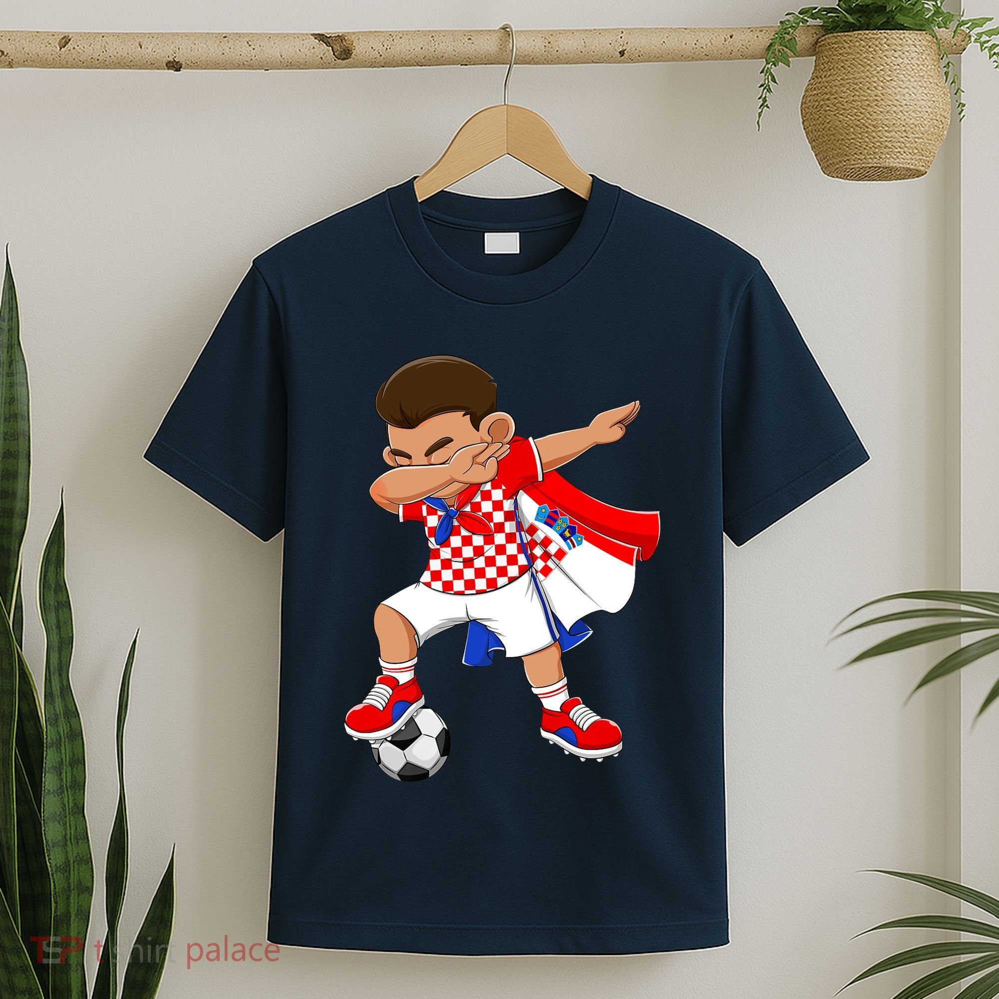 Dabbing Soccer Boy Croatia Football Flag T-Shirt