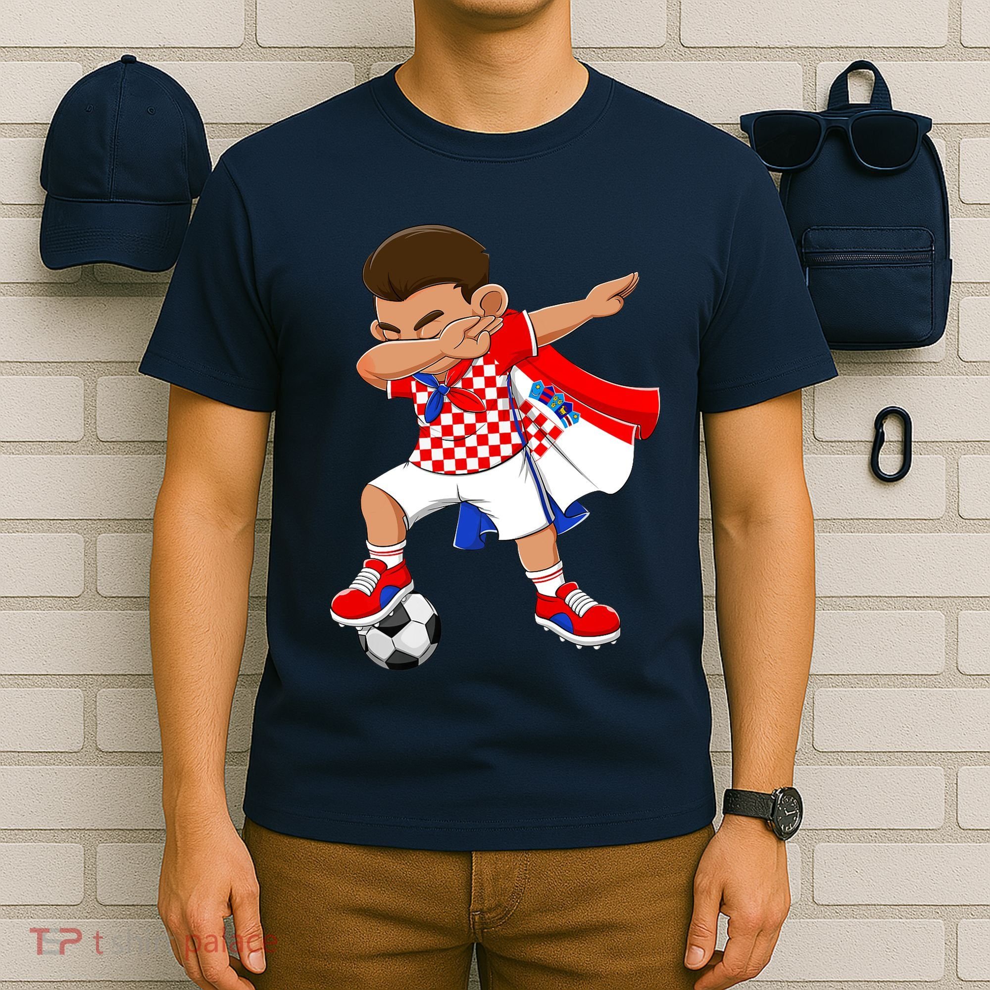 Dabbing Soccer Boy Croatia Football Flag T-Shirt