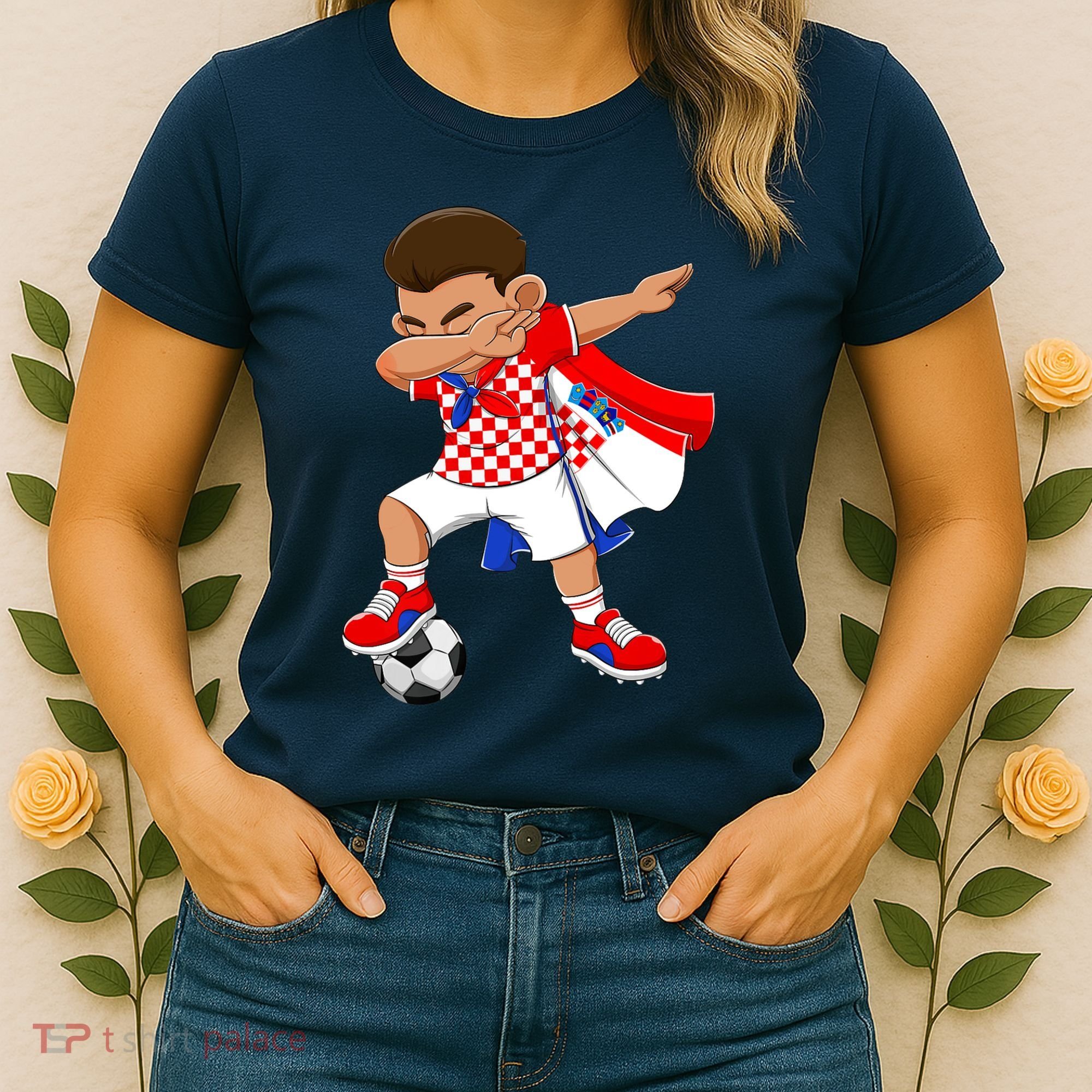 Dabbing Soccer Boy Croatia Football Flag Women's T-Shirt