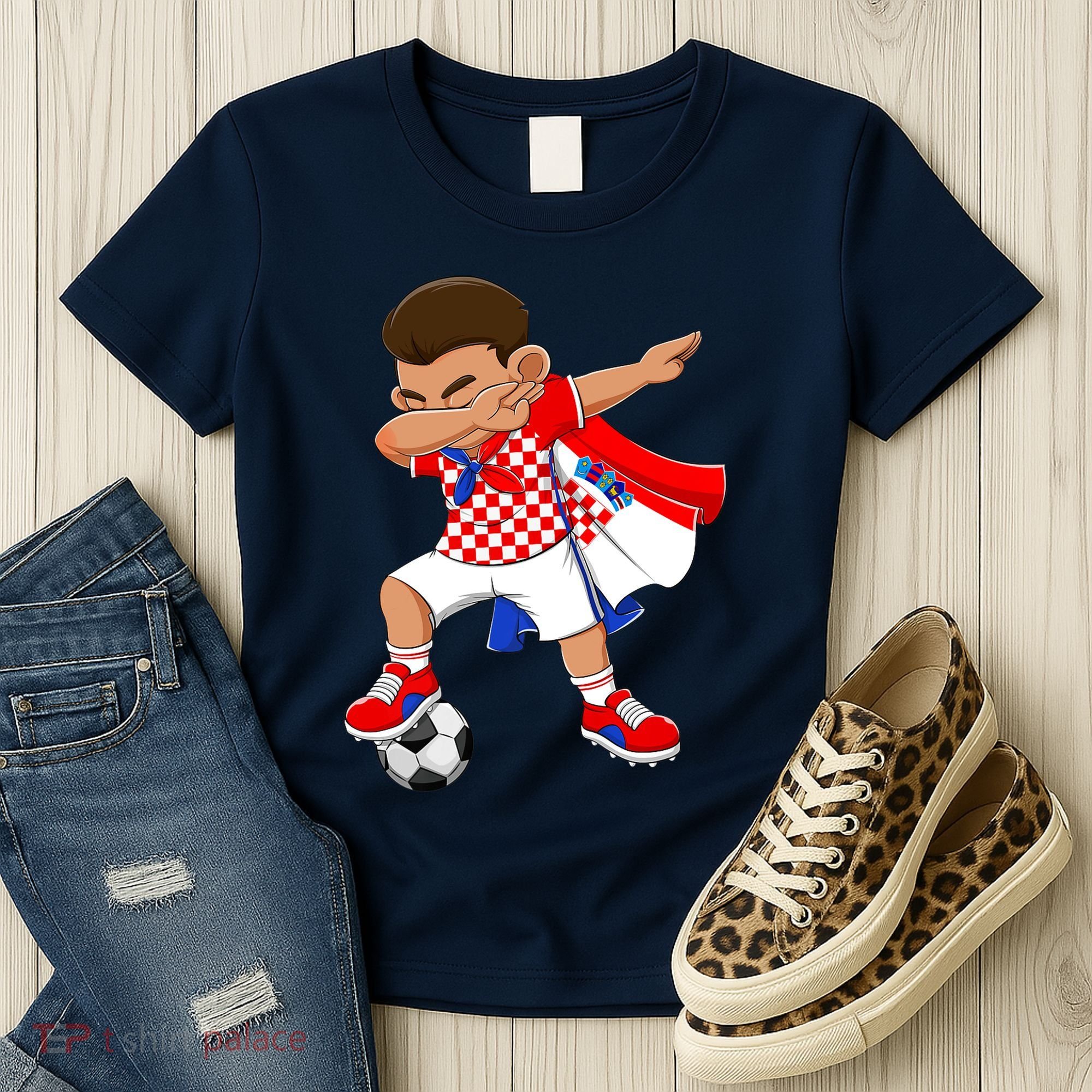 Dabbing Soccer Boy Croatia Football Flag Women's T-Shirt
