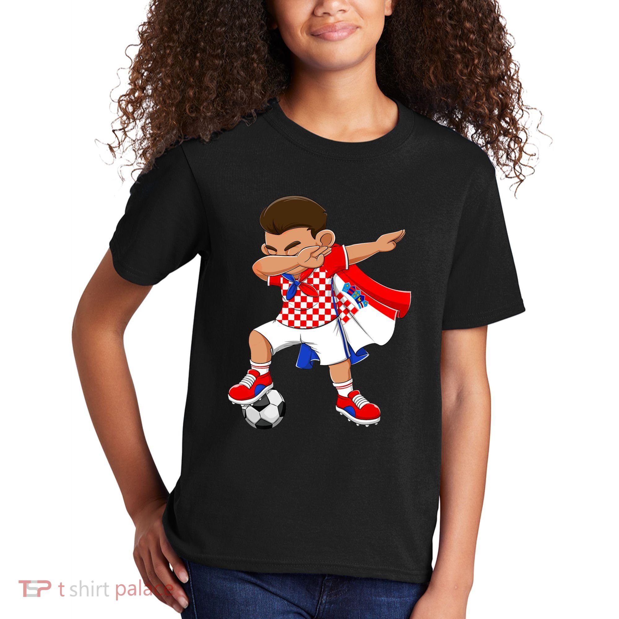 Dabbing Soccer Boy Croatia Football Flag Kids T-Shirt