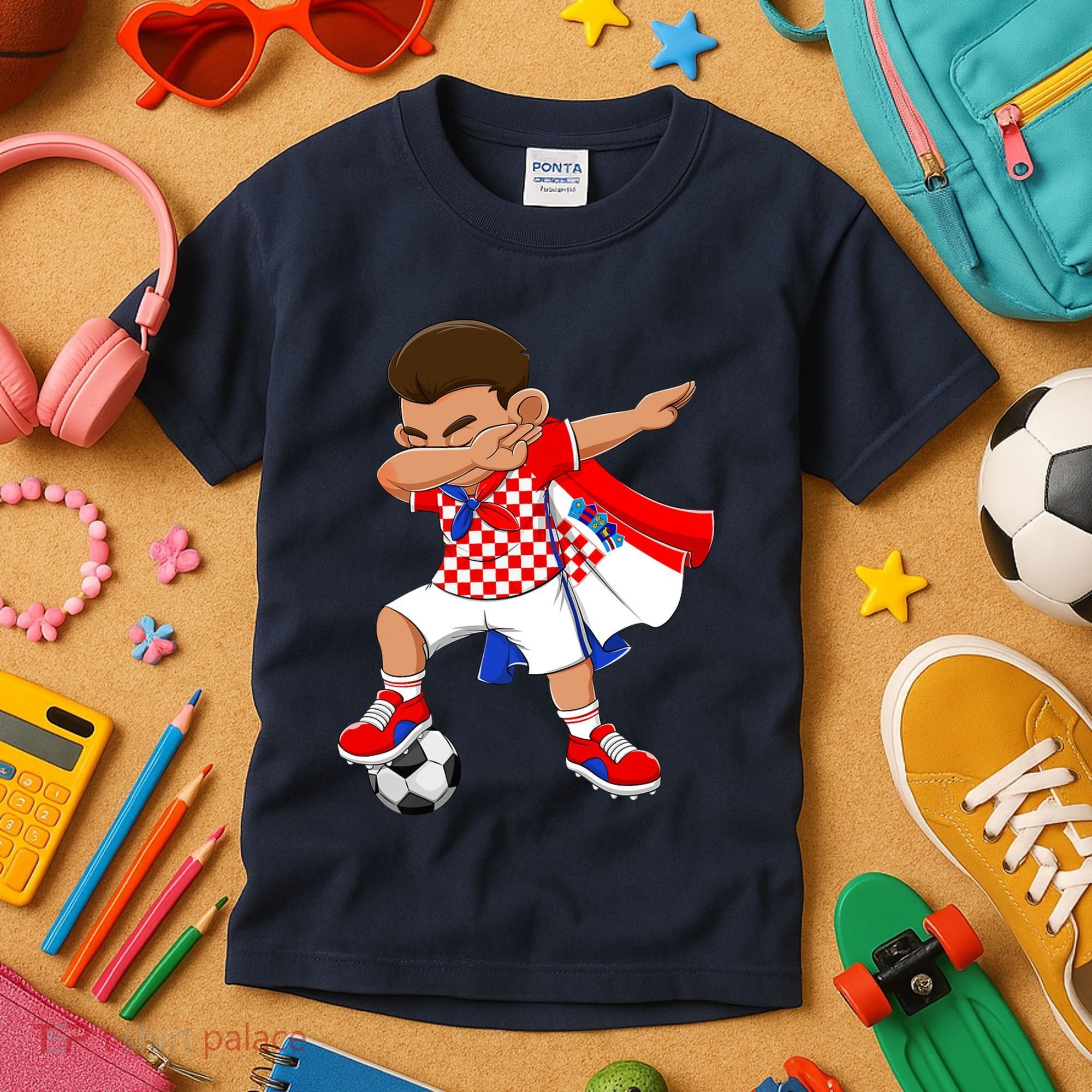 Dabbing Soccer Boy Croatia Football Flag Kids T-Shirt