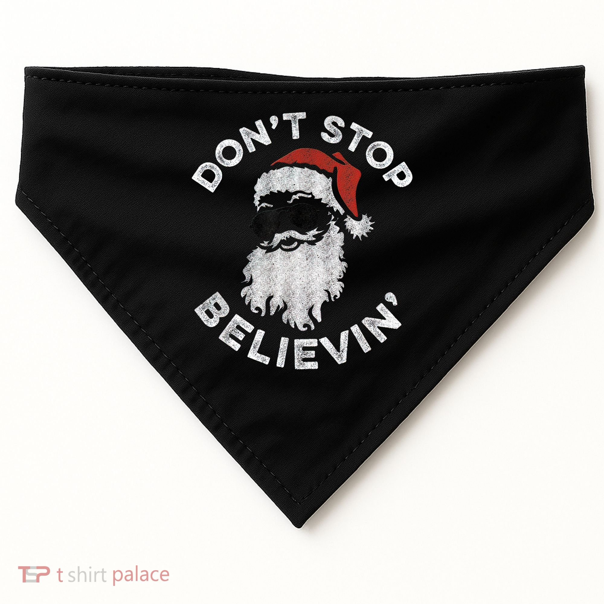 Don't Stop Believin' Cool Shades Santa USA-Made Doggie Bandana
