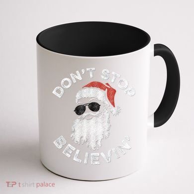 Don't Stop Believin' Cool Shades Santa Coffee Mug back