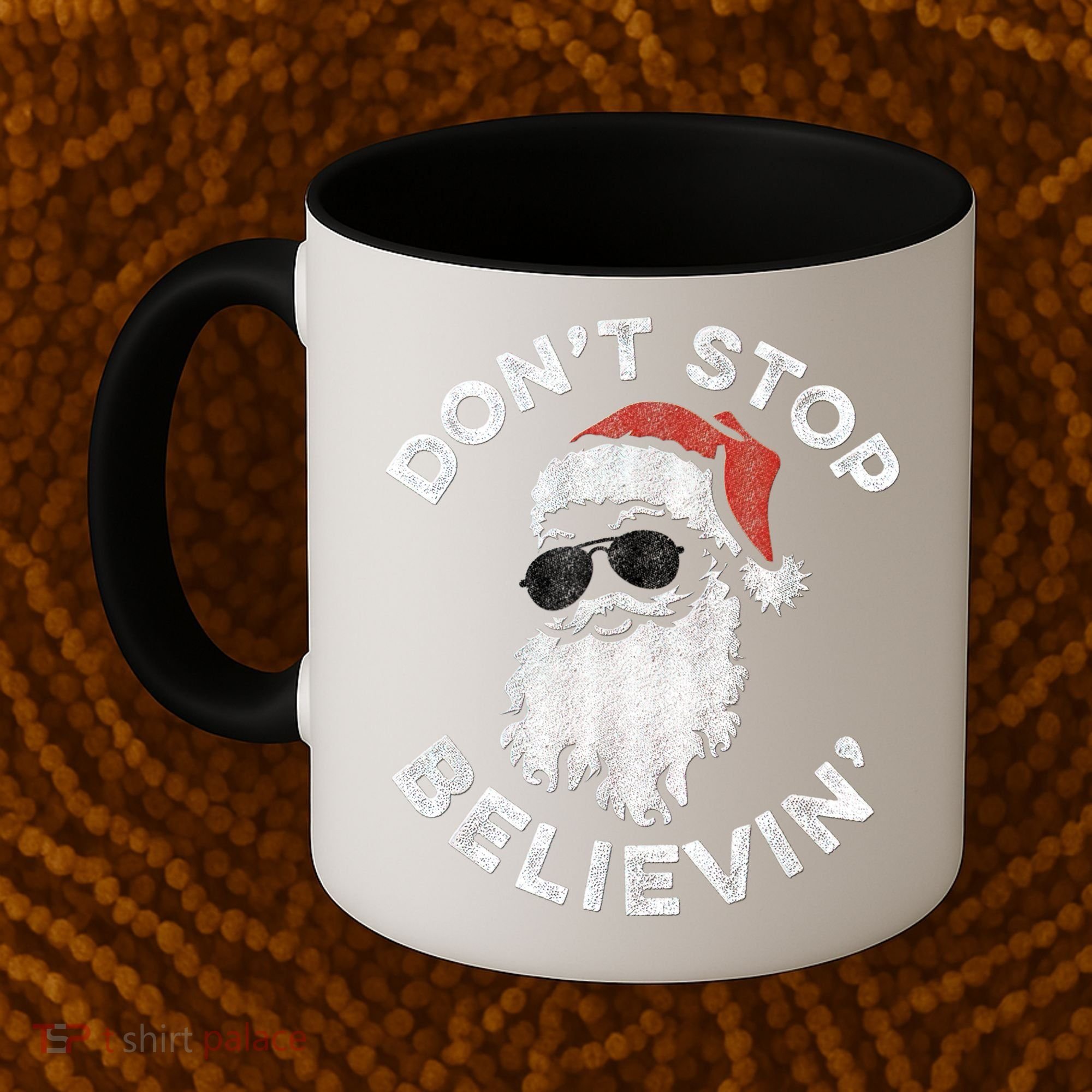 Don't Stop Believin' Cool Shades Santa Coffee Mug
