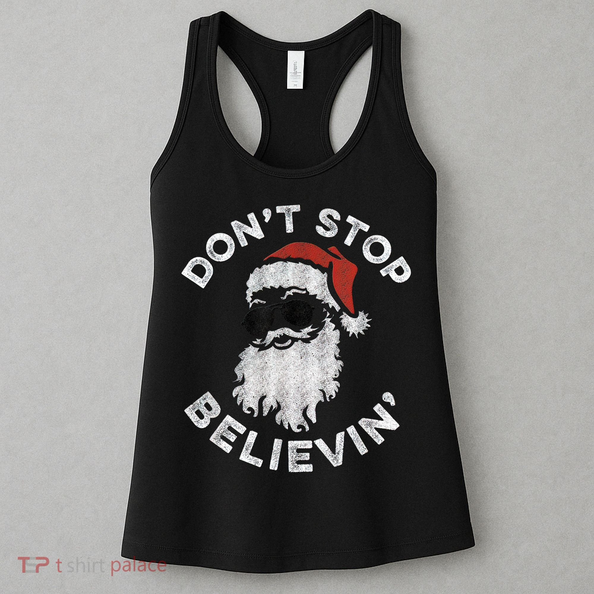 Don't Stop Believin' Cool Shades Santa Women's Tank Top