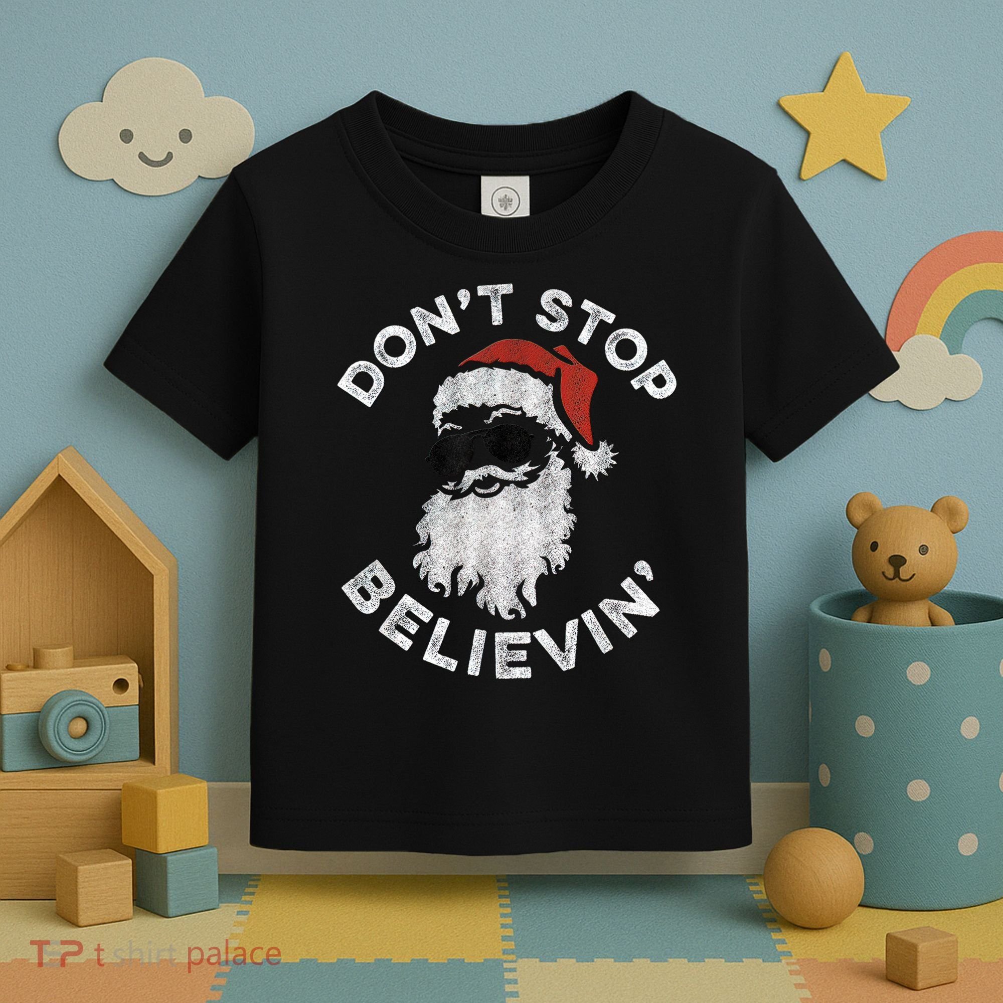Don't Stop Believin' Cool Shades Santa Toddler T-Shirt
