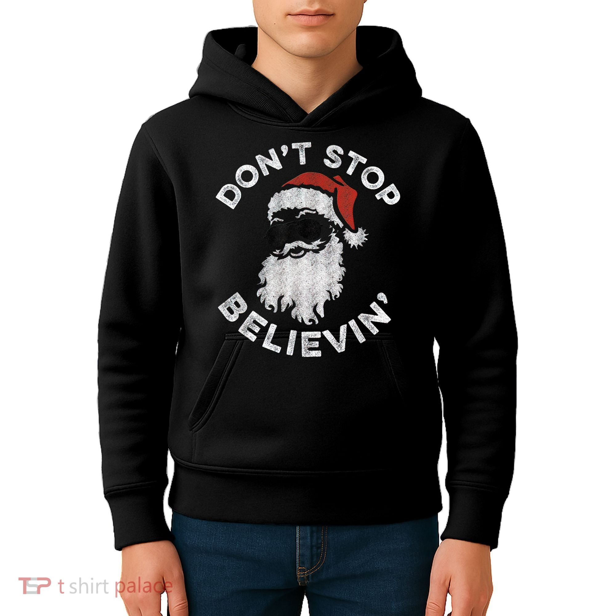 Don't Stop Believin' Cool Shades Santa Kids Hoodie