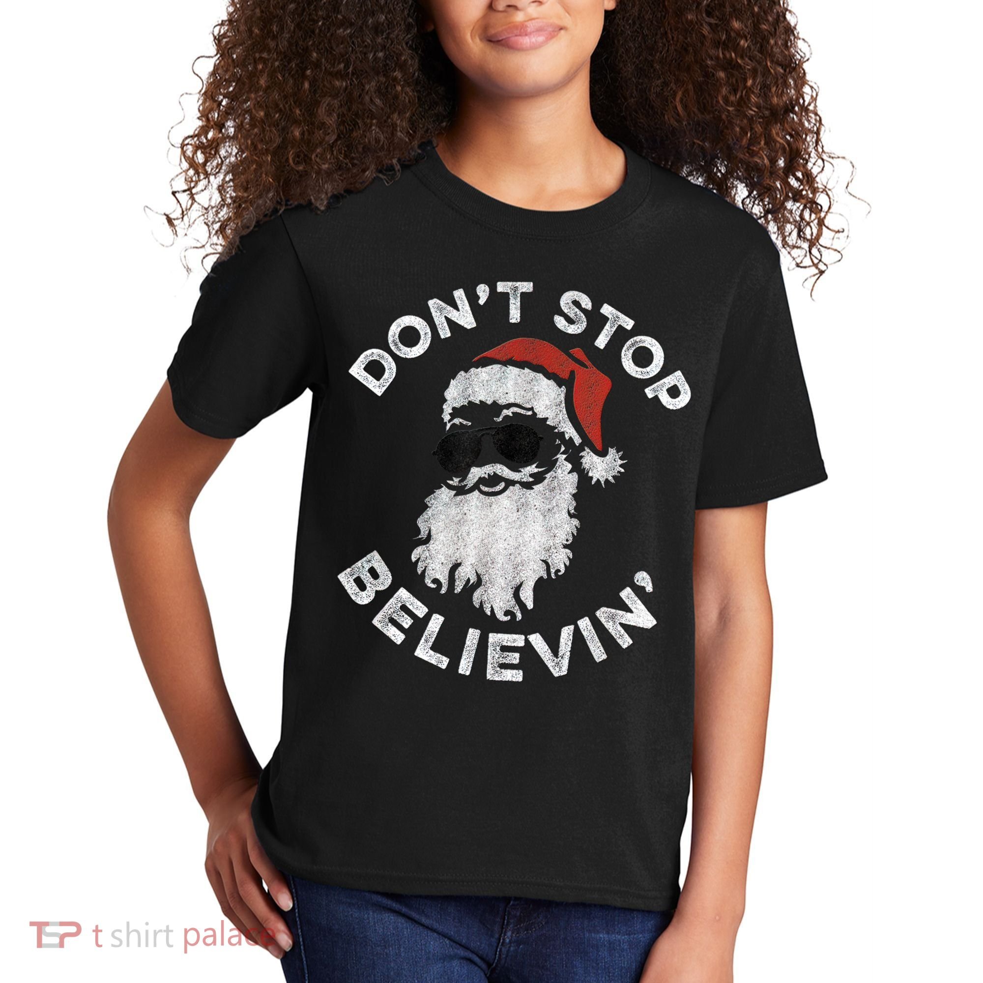 Don't Stop Believin' Cool Shades Santa Kids T-Shirt
