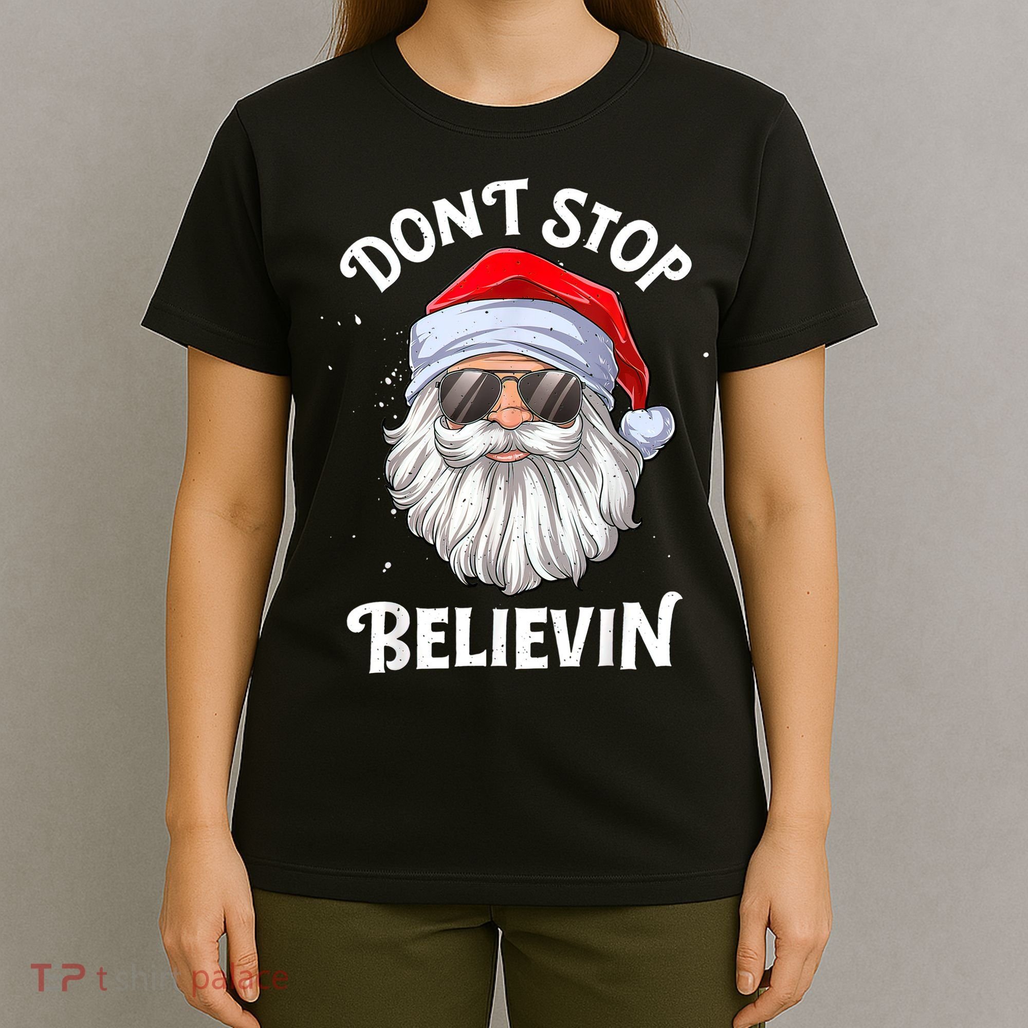 Don't Stop Believin Santa Funny Christmas Boys Gifts T-Shirt