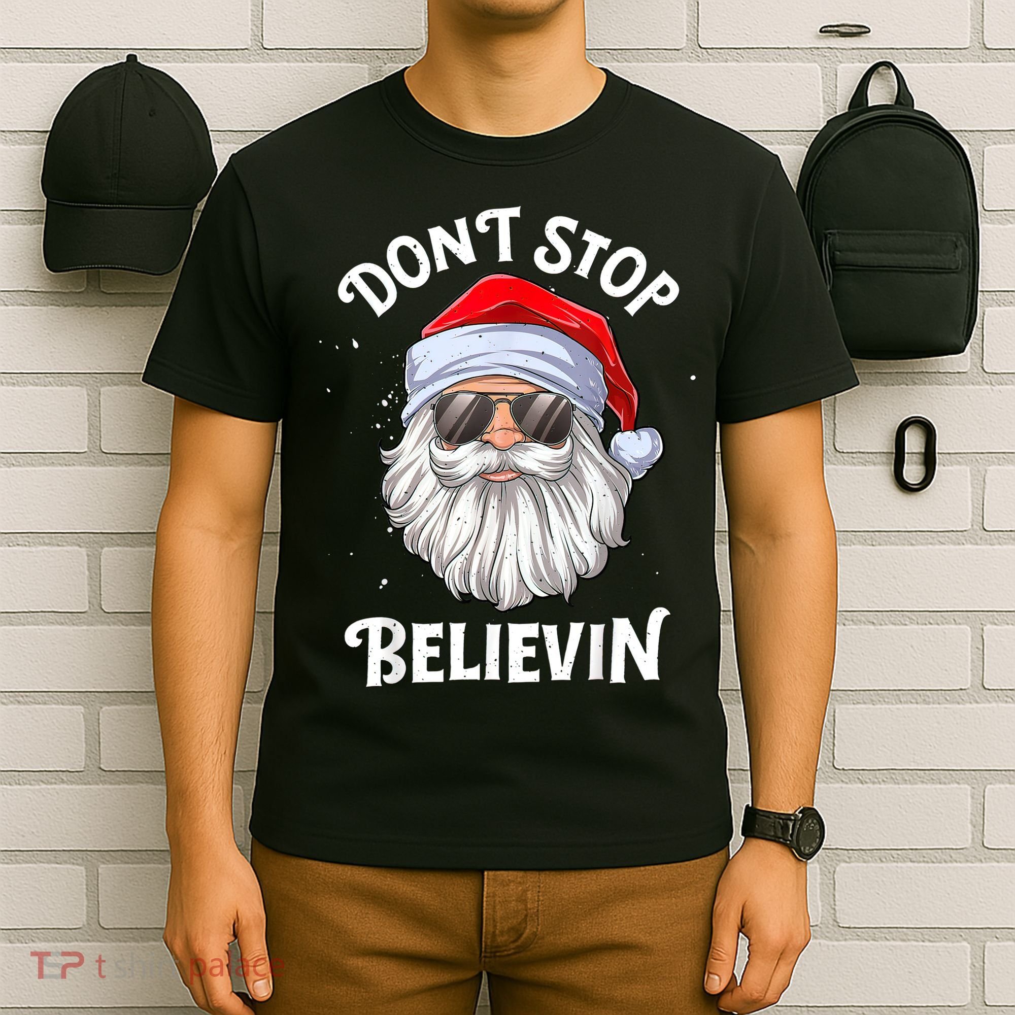 Don't Stop Believin Santa Funny Christmas Boys Gifts T-Shirt