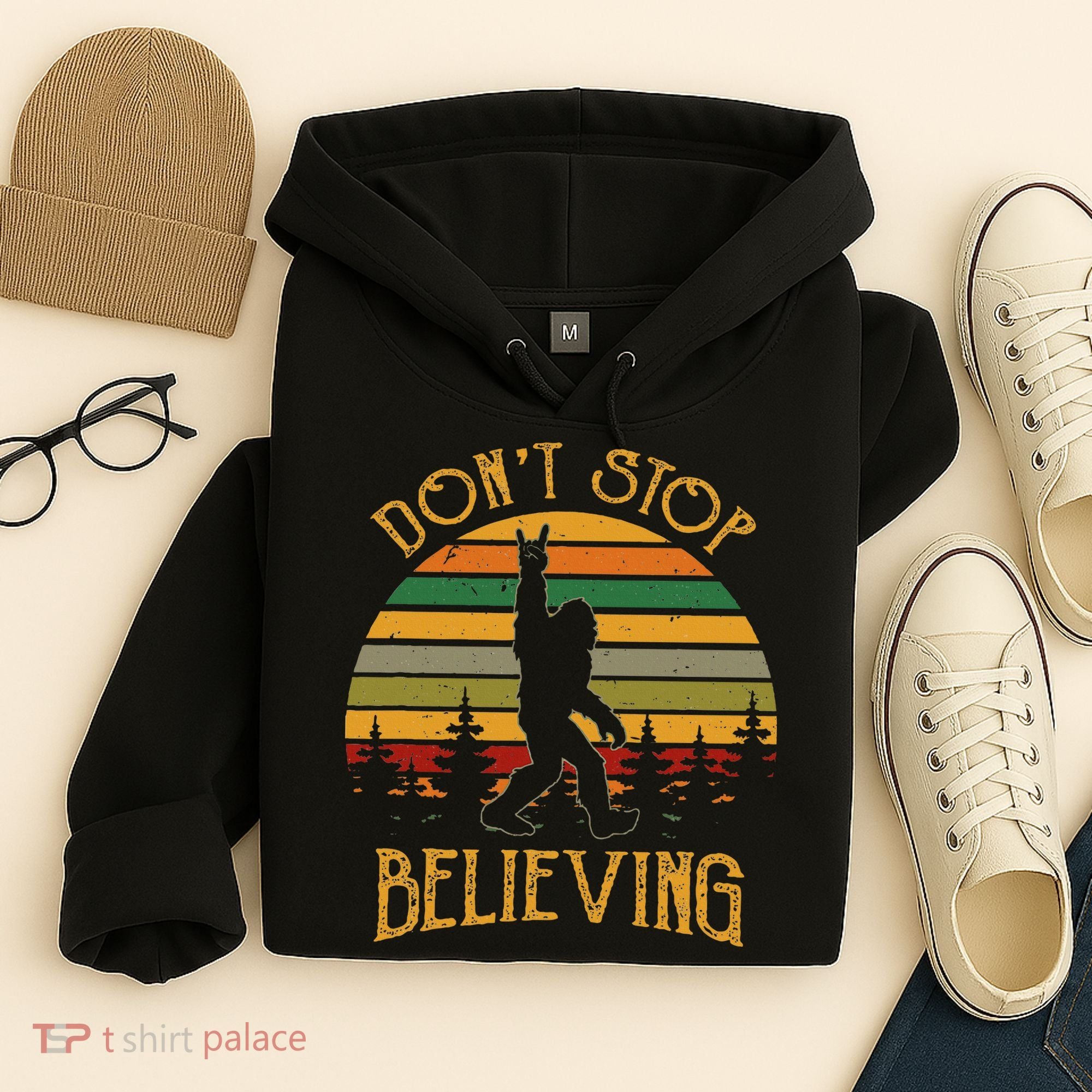 DonT Stop Believing Bigfoot Rock & Roll Retro Sasquatch Hoodie