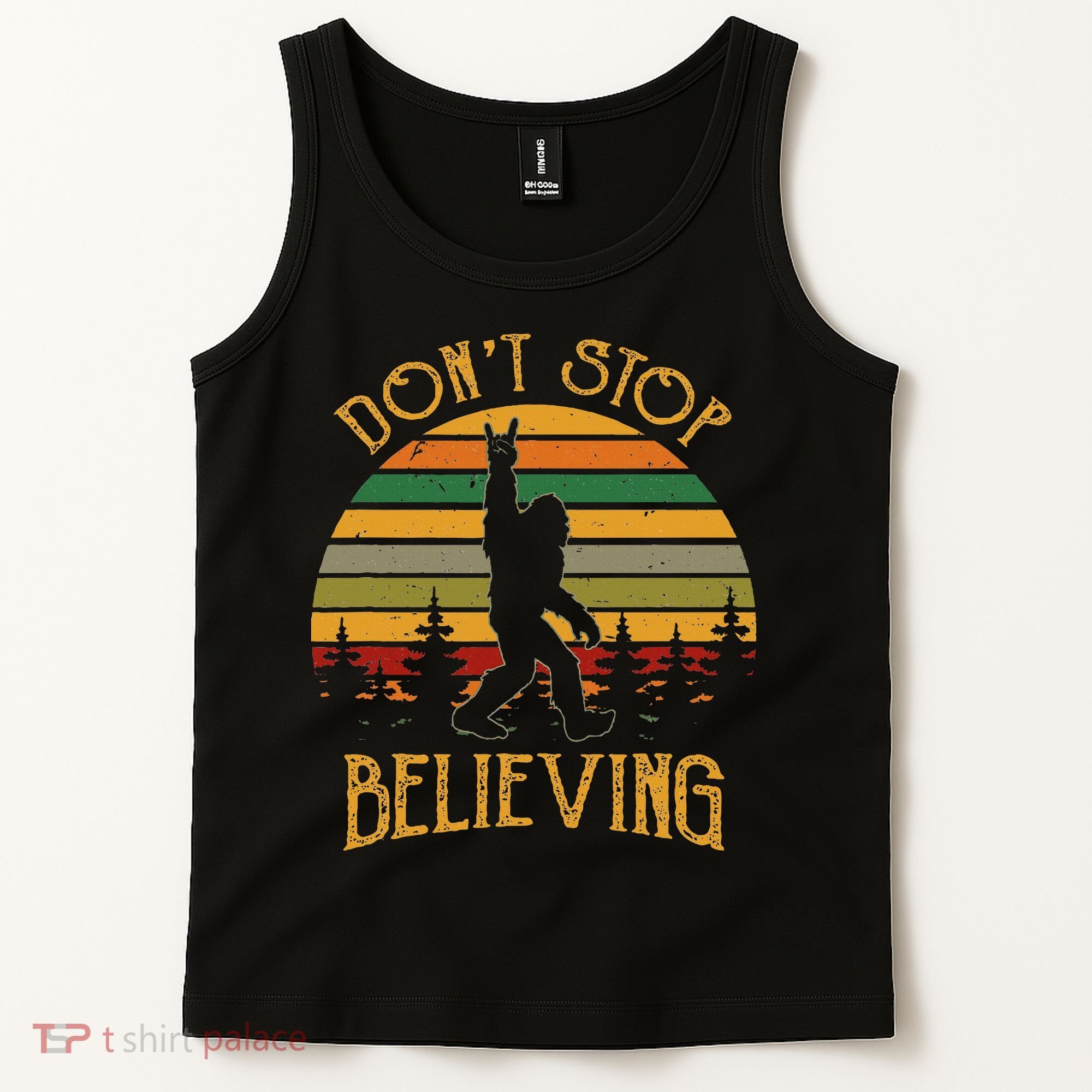 DonT Stop Believing Bigfoot Rock & Roll Retro Sasquatch Tank Top