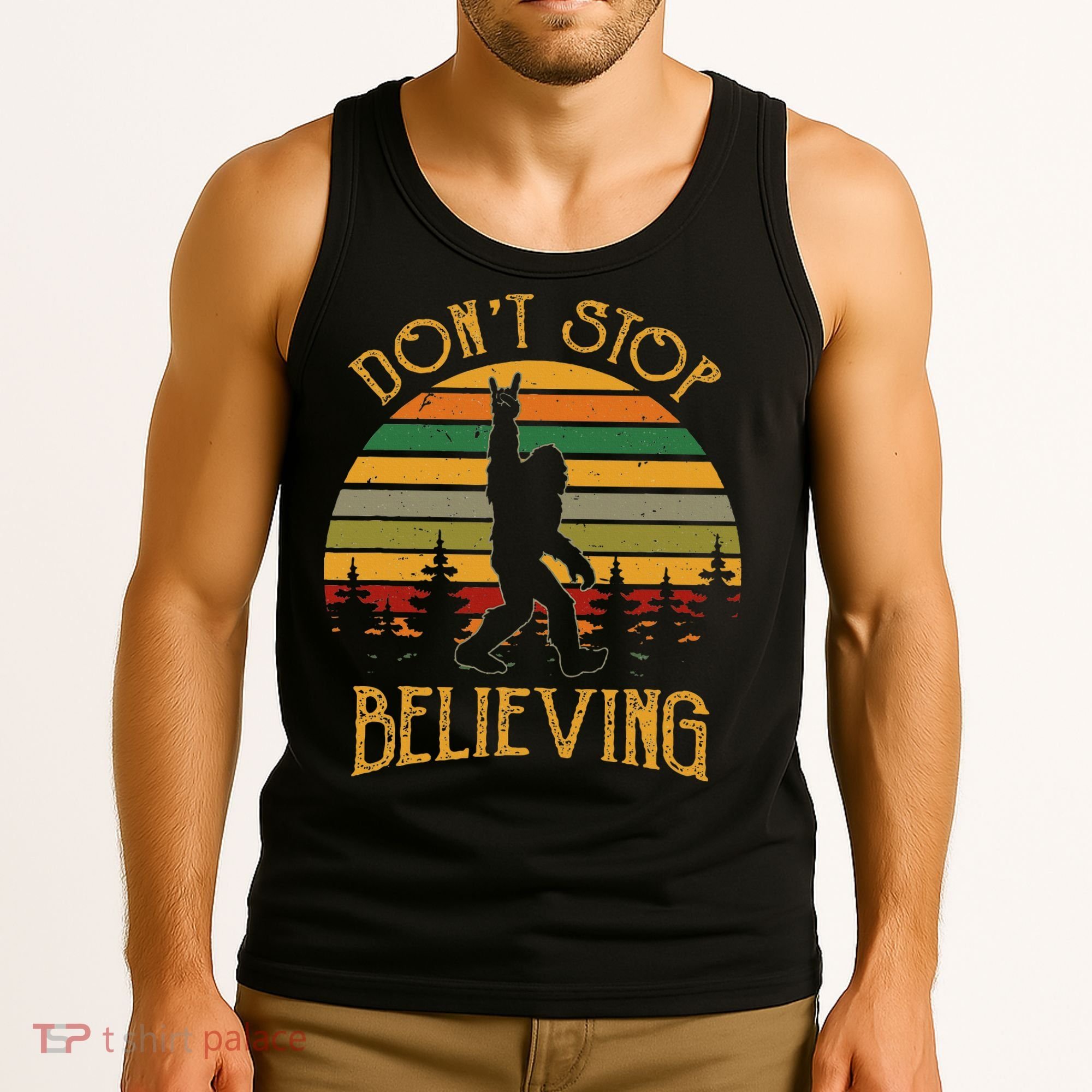 DonT Stop Believing Bigfoot Rock & Roll Retro Sasquatch Tank Top