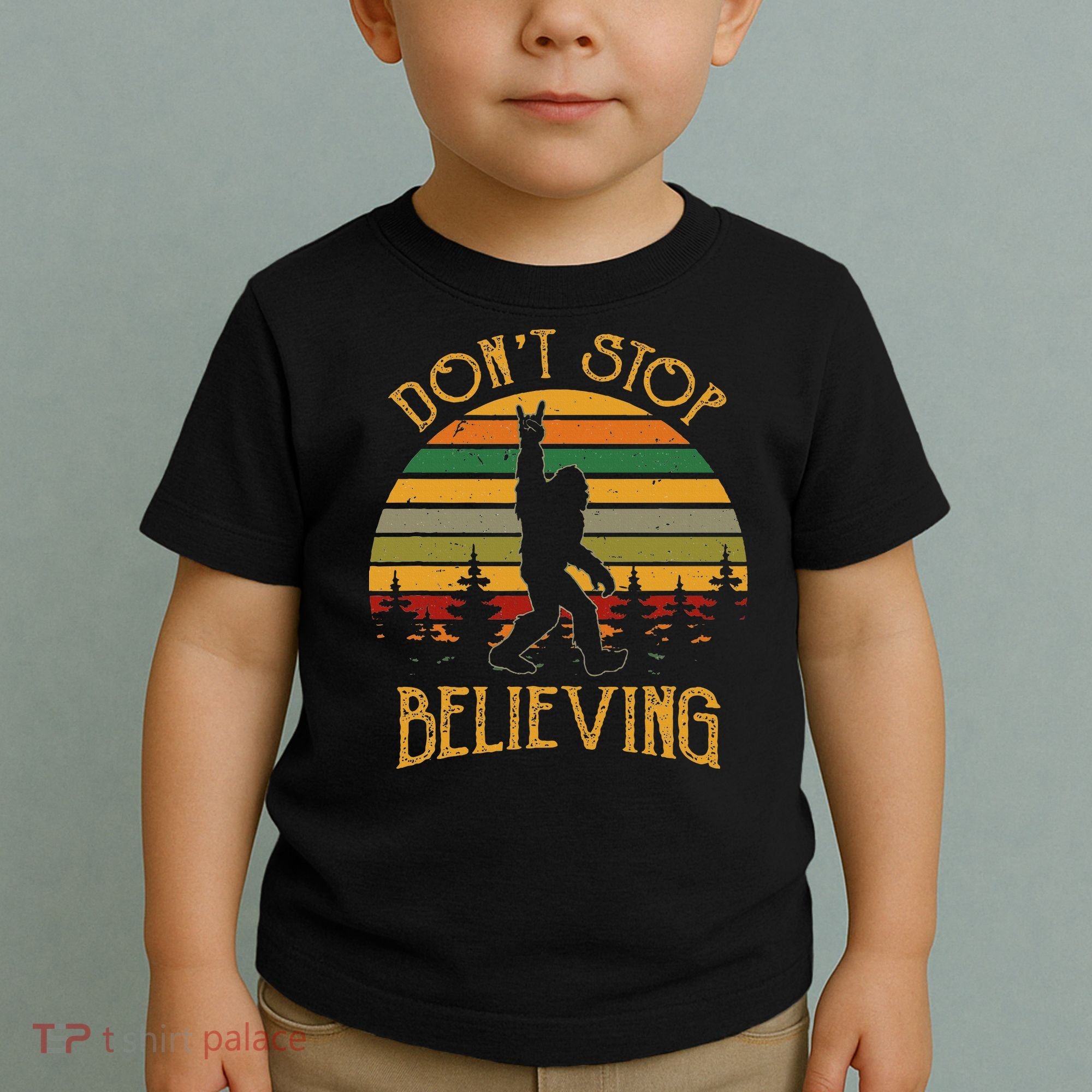 DonT Stop Believing Bigfoot Rock & Roll Retro Sasquatch Toddler T-Shirt